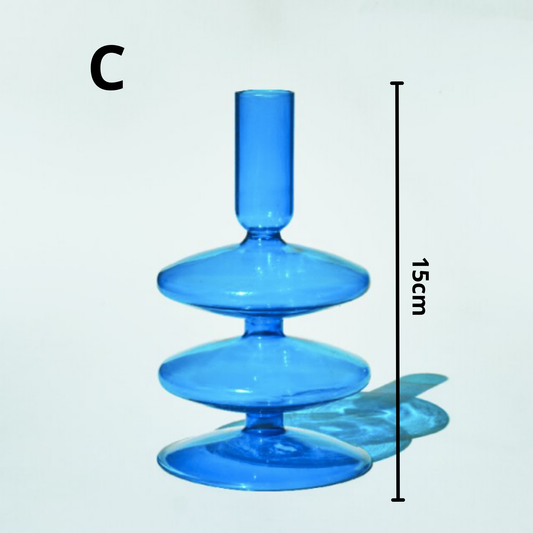 Blue Glass Candlestick Holder