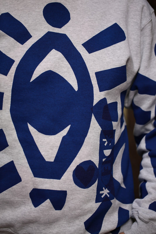 Art sweater "SPECIAL EYECATCHER BLUE" on grey melange