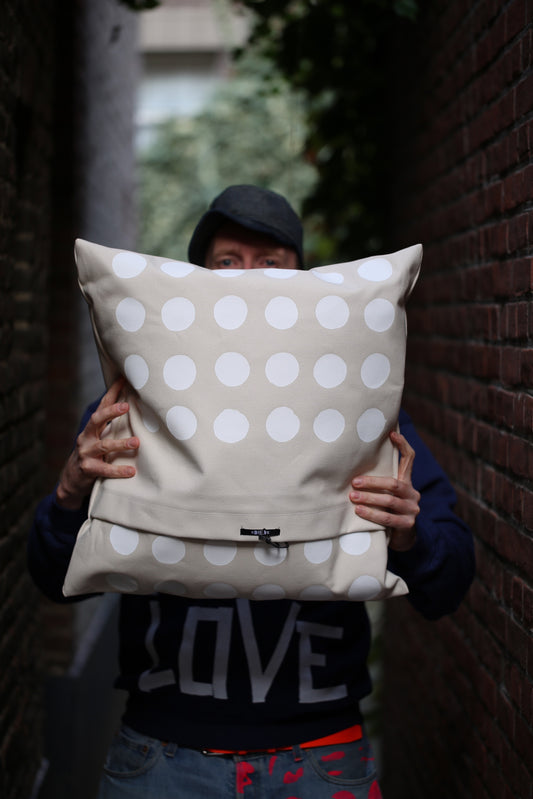 Art cushion "MASK BLUE" on ecru