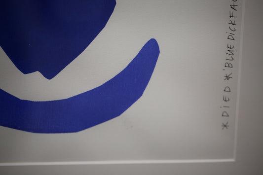 Artwork on paper "BLUE D/CKFACE" framed in black wood