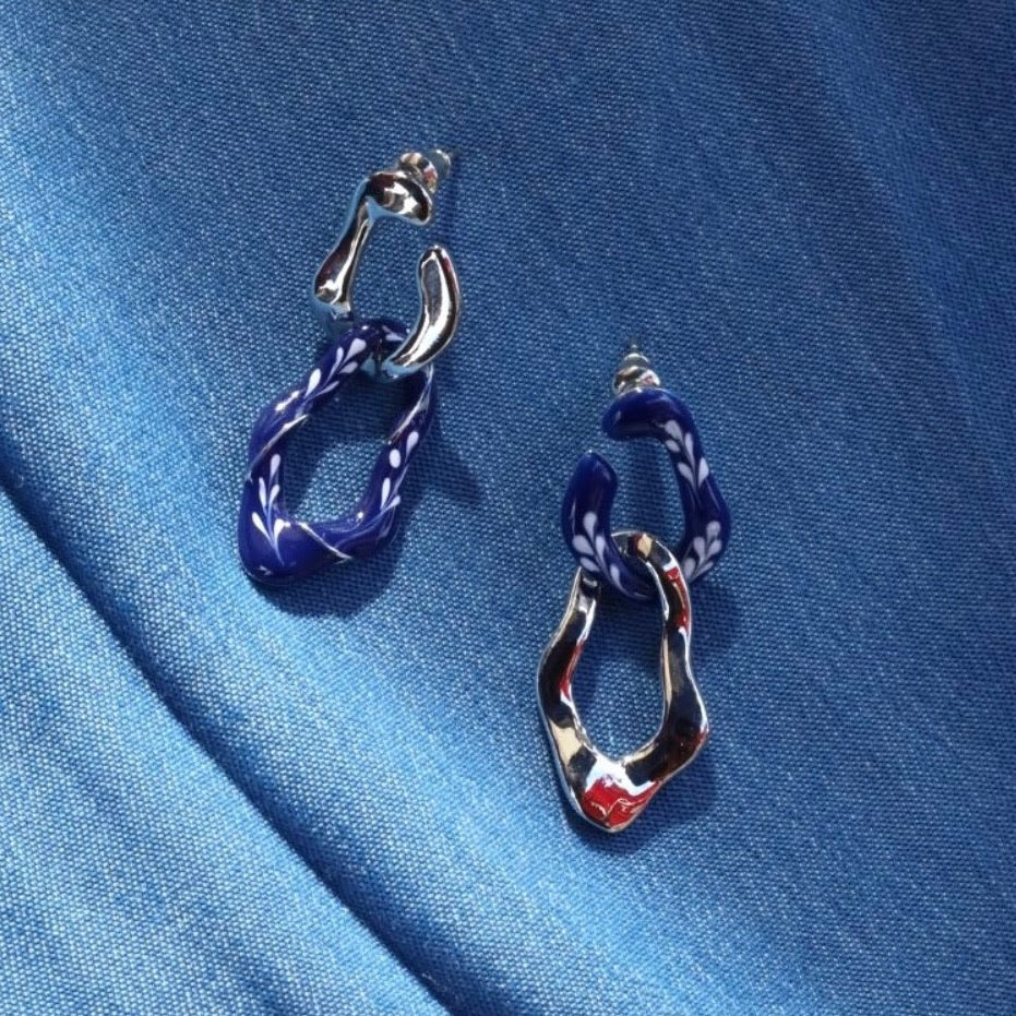Varia Enamel 2-in-1 Earrings Blue-Silver
