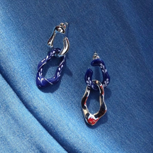 Varia Enamel 2-in-1 Earrings Blue-Silver