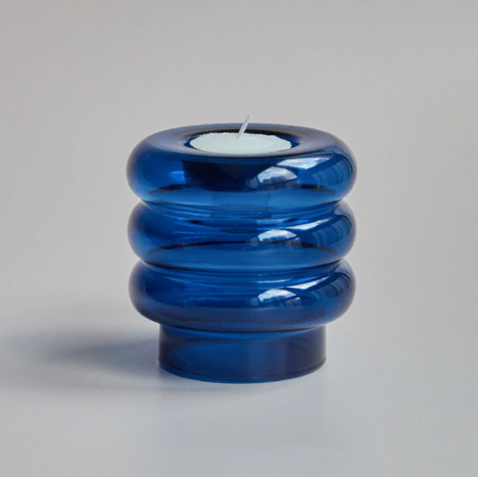 Two Ways Blue Glass Candlestick Holder