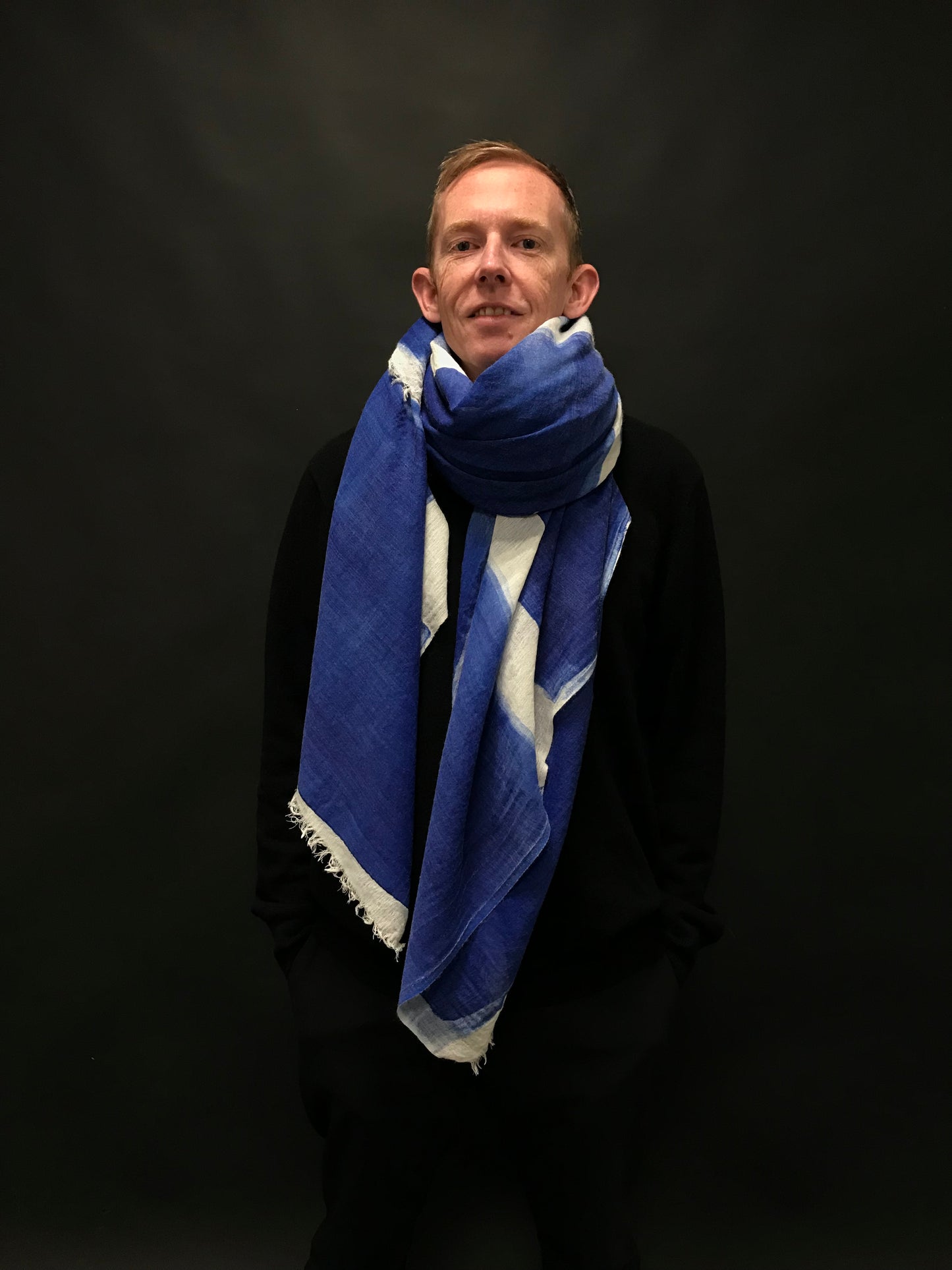 Art silk/wool scarf "PAINT BLUE"