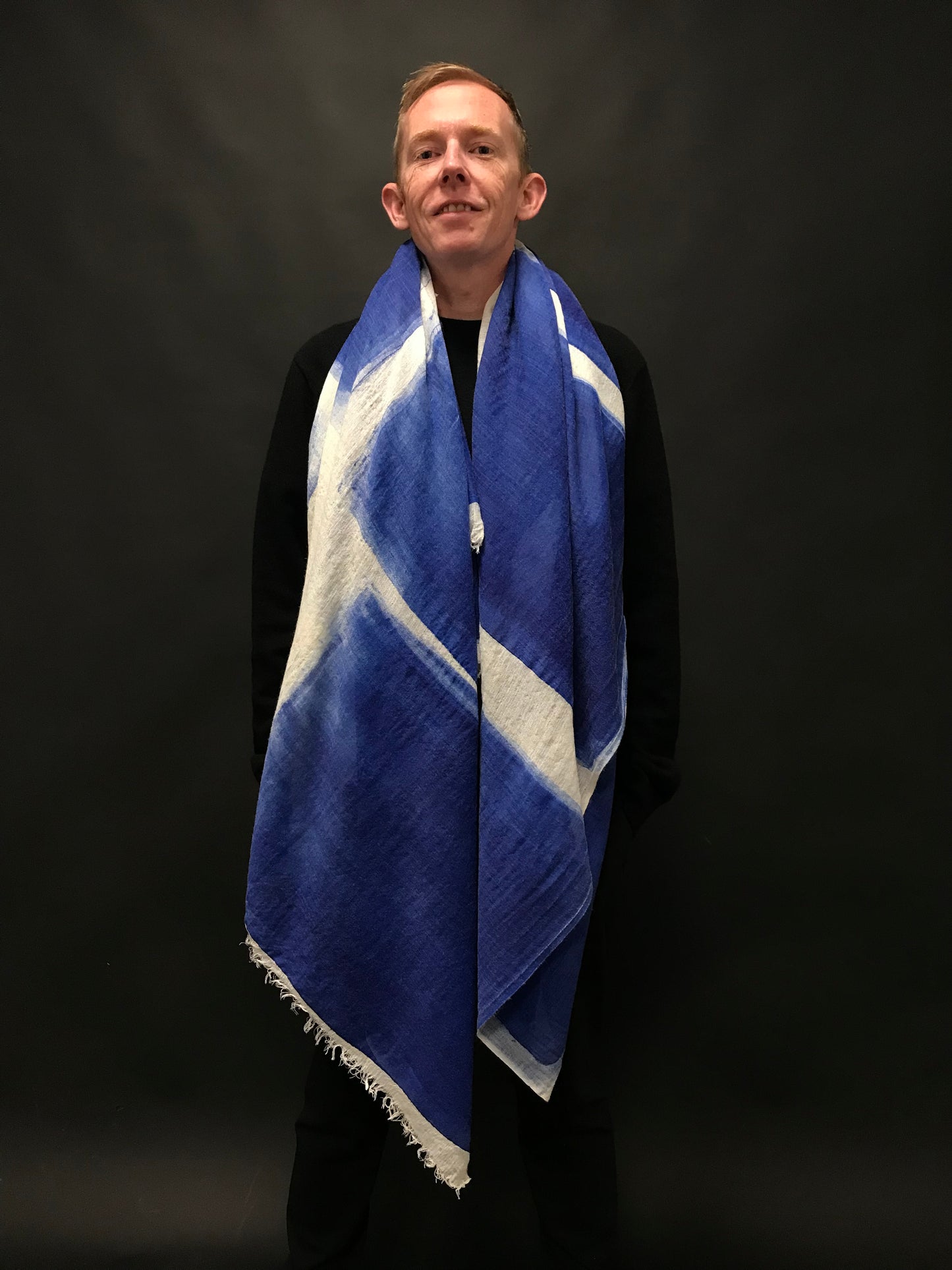 Art silk/wool scarf "PAINT BLUE"