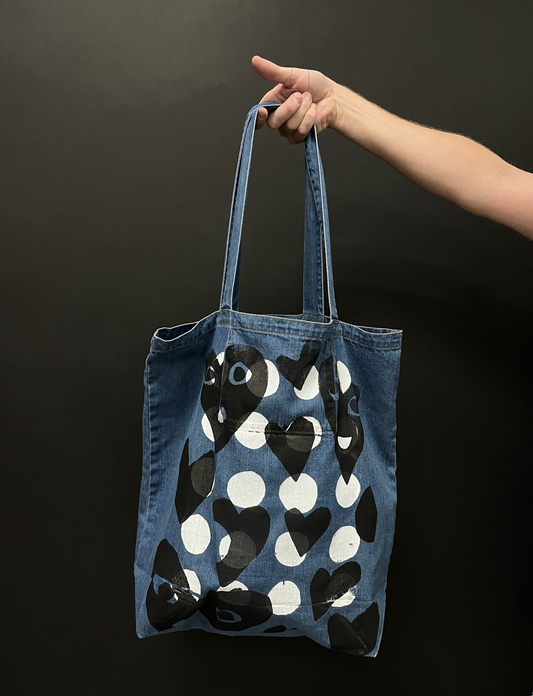 Art bag denim "ALL HEARTS"