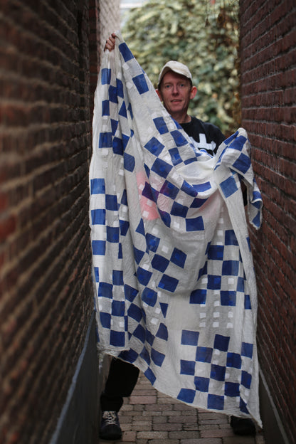 Art silk/wool scarf "BLOCK BLUE"