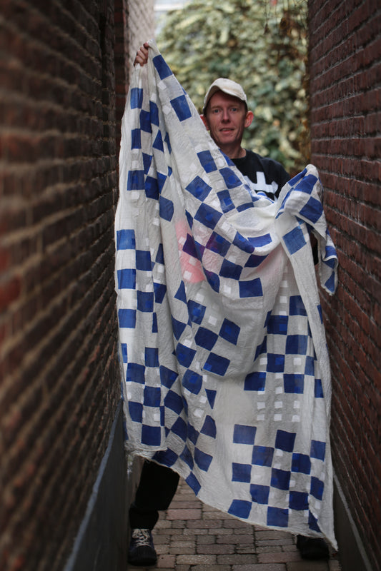Art silk/wool scarf "BLOCK BLUE"