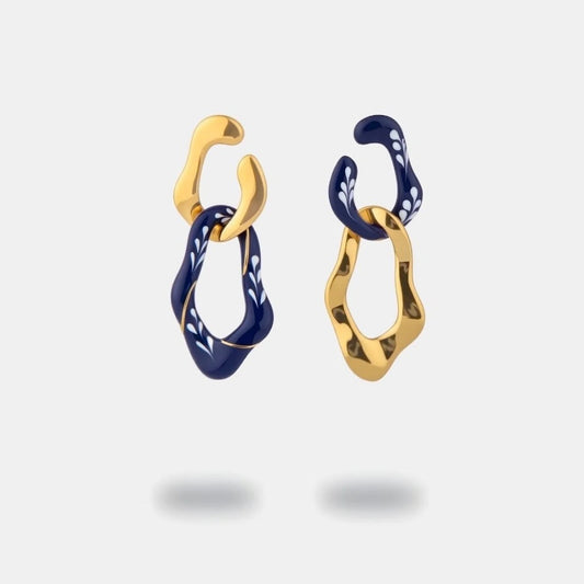 Varia Enamel 2-in-1 Earrings Blue-Gold