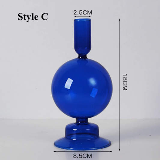 Blue Glass Candlestick Holder