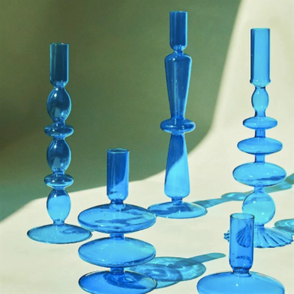 Blue Glass Candlestick Holder