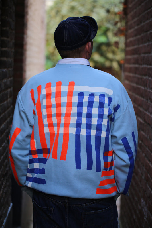 Art Sweater “More Painted Stripes Blue” on Sky Blue
