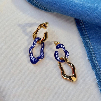 Varia Enamel 2-in-1 Earrings Blue-Gold