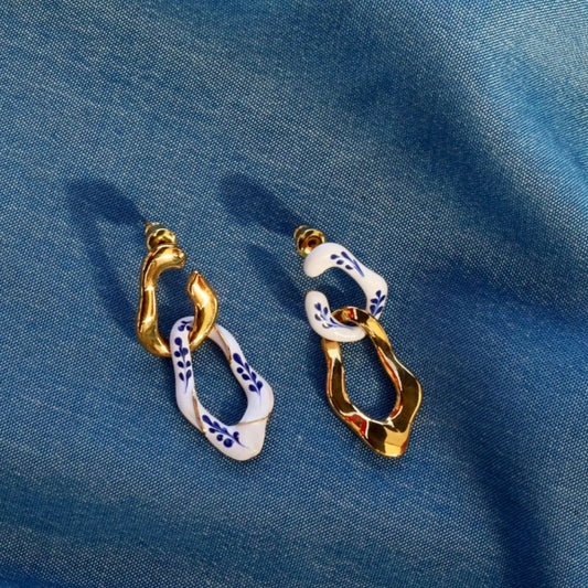 Varia Enamel 2-in-1 Earrings White-Gold