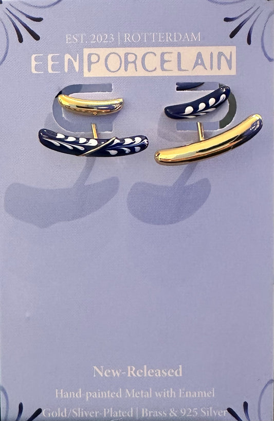 Enamel Two Bar Earring - Blue Gold