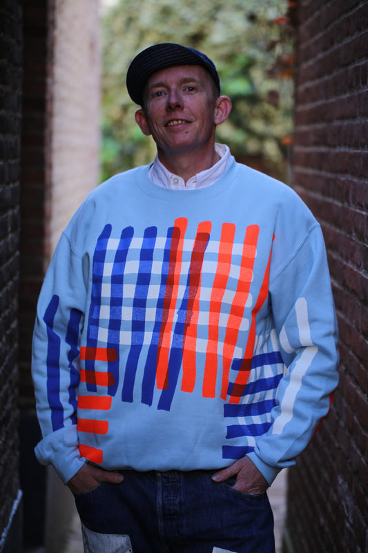 Art Sweater “More Painted Stripes Blue” on Sky Blue