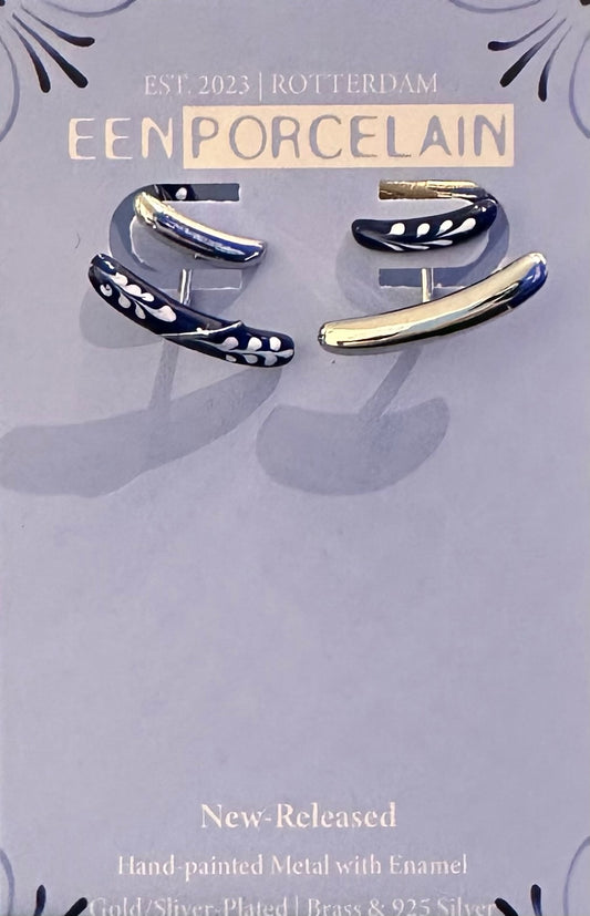 Enamel Two Bar Earring - Blue Silver