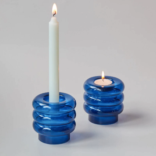 Two Ways Blue Glass Candlestick Holder