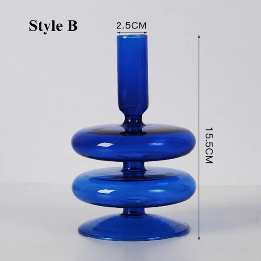 Blue Glass Candlestick Holder