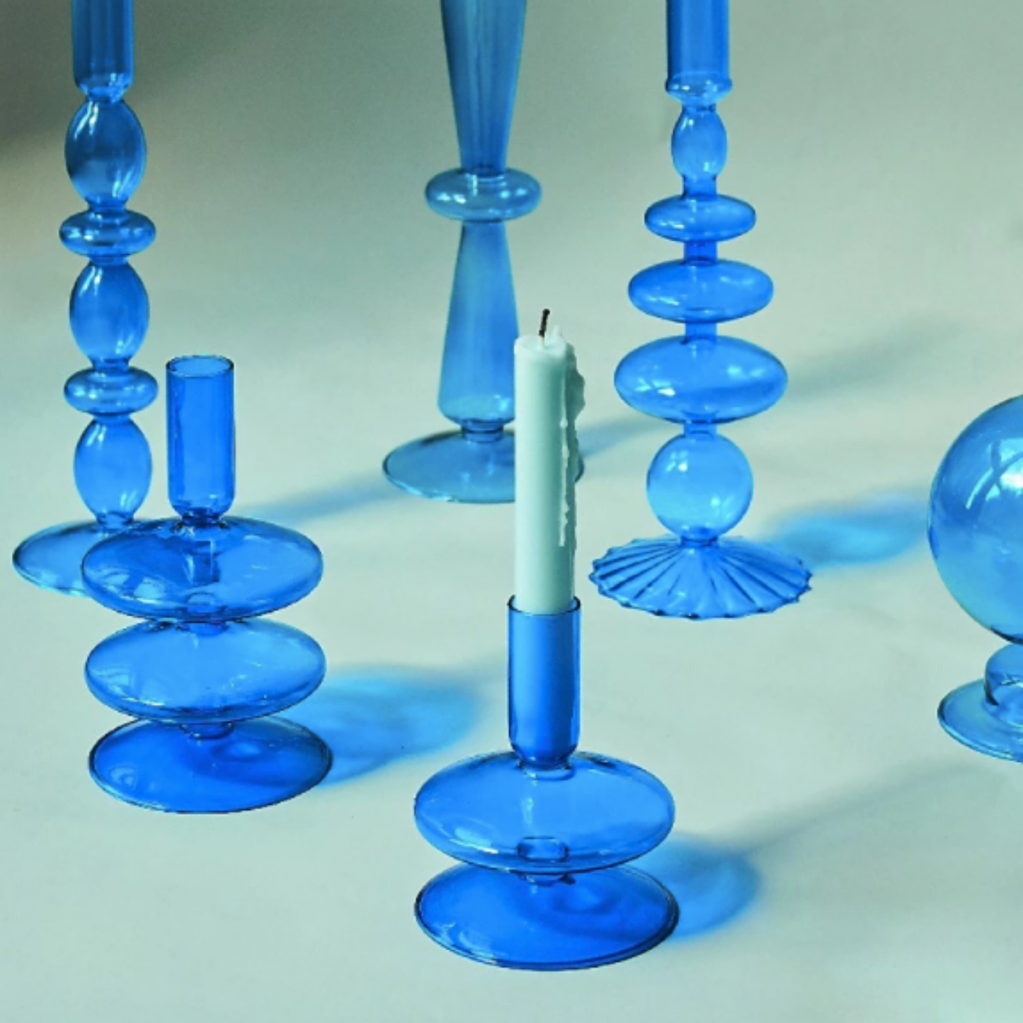 Blue Glass Candlestick Holder