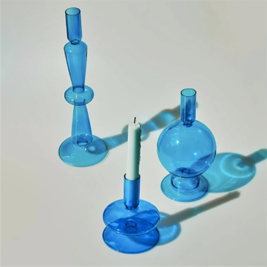 Blue Glass Candlestick Holder