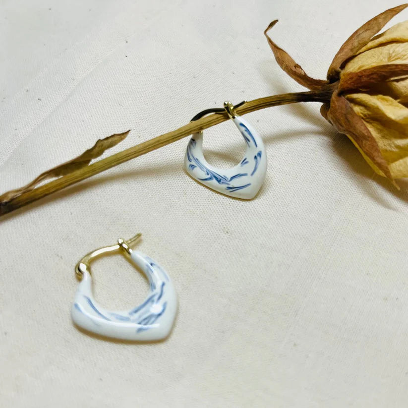 Small White Hand-Painted Enamel Glazed Earrings